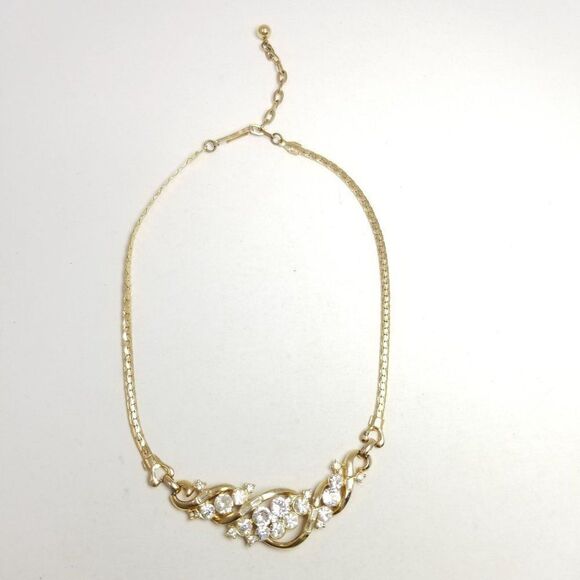 Vintage Gold Tone and Rhinestone Collar Style Necklace Adjustable Length, Estate - Picture 7 of 7